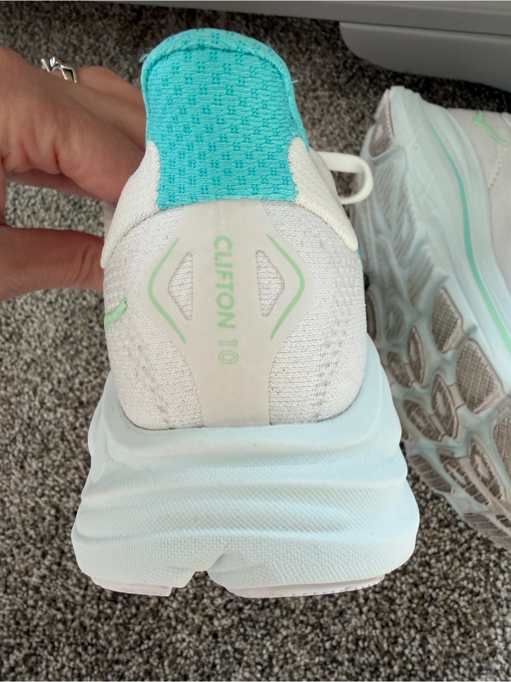 Hoka One One Women's White and Teal/ Mint Running Shoes Like new - Picture 6 of 6